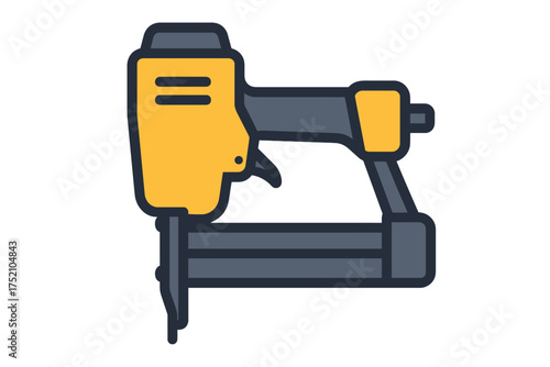 Yellow Nail Gun Icon, Pneumatic Nailer Power Tool Flat Vector