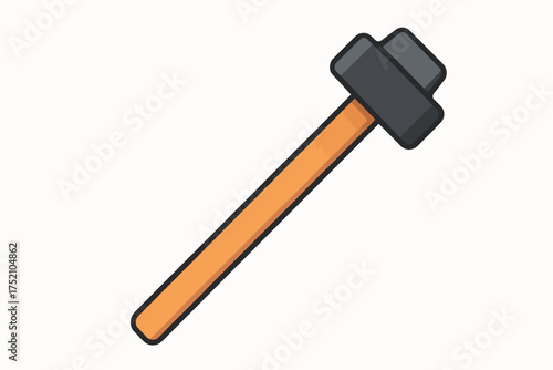 Sledgehammer with Wooden Handle, Heavy Demolition Tool Flat Vector