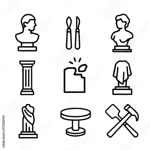 set of outline icons sculptor vector on a white background
set of 9 line icons, vector, on a white background