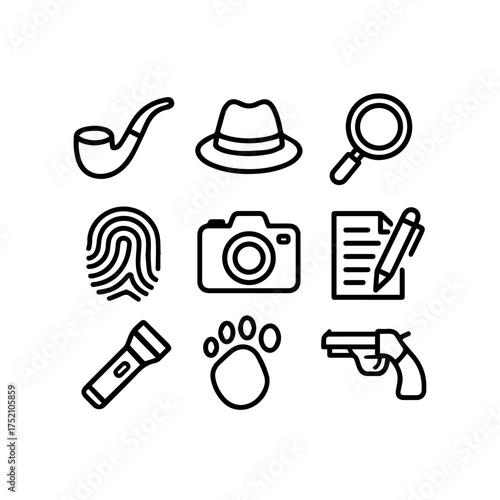 set of outline icons detective vector on a white background
set of 9 line icons, vector, on a white background