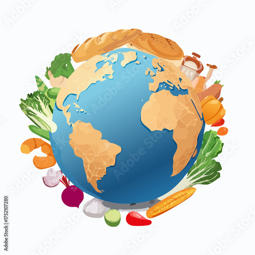 Global Food Sustainability Earth surrounded by fresh produce