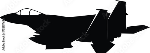 Black silhouette of a military fighter jet isolated on white background.