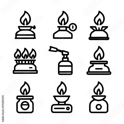 set of outline icons gas burners vector on a white background
set of 9 line icons, vector, on a white background
