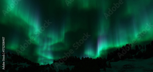 A beautiful green and red aurora dancing over the hills