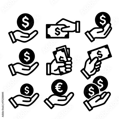 set of outline icons hands with money vector on a white background
set of 9 line icons, vector, on a white background