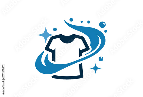 Freshly laundered shirt logo with dynamic water swirl and sparkling effect showcases cleanliness and hygiene