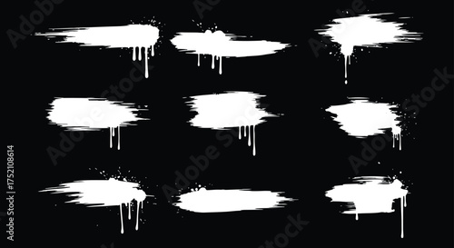 Dynamic White Ink Splatter and Brush Stroke Drip Elements Set