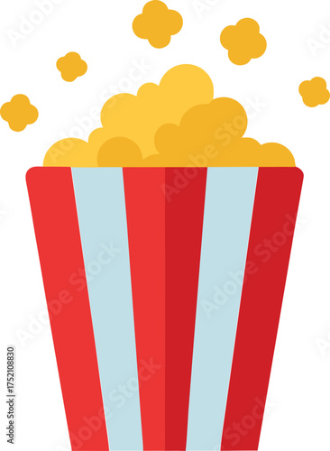 Vector art of a delightful popcorn bucket, filled with fluffy kernels, perfect for movie nights, snacks, and entertainmentthemed designs, capturing the essence of cinematic enjoyment