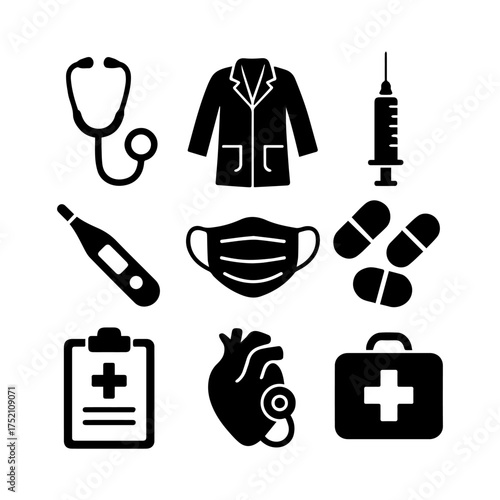 set of outline icons doctors vector on a white background
set of 9 line icons, vector, on a white background