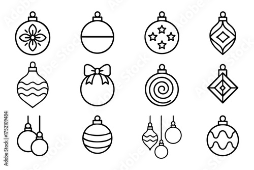 Collection of nine christmas ornament balls with star and stripe designs