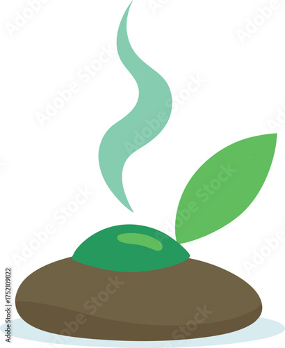 Vector art of aromatherapy stone with essential oil drop and leaf spa treatment with natural ingredients for relaxation, wellness, and holistic health