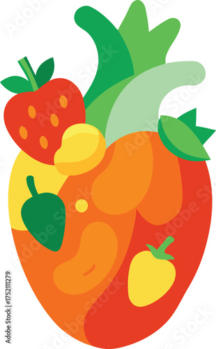 Illustration of a heart made of fruits, , symbolizing healthy eating, nutrition, and a balanced diet for cardiovascular health and wellness