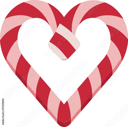 Vector art of a charming red and white candy cane heart, symbolizing love and sweetness, ideal for valentines day designs and heartwarming illustrations
