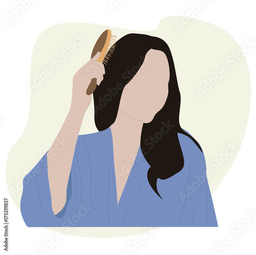 woman combing hair. Young woman combing hair, 