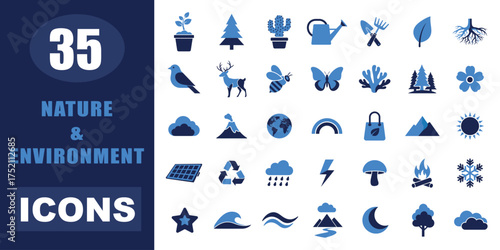 Nature Environment Ecology Climate Recycle Sustainability Icon Set