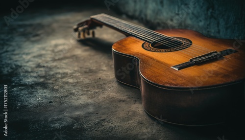 Classical Guitar Perspective In Grunge Retro Vibe: Exploring The Combination Of Traditional Music And Vintage Aesthetic Through Modern Lens.