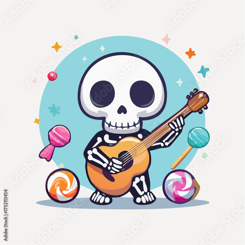 Skeleton playing guitar with transparent background