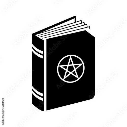 Mysterious grimoire with pentagram symbol on the cover, occult book.