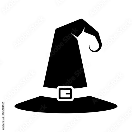 Black witch hat with buckle, a classic Halloween costume accessory.
