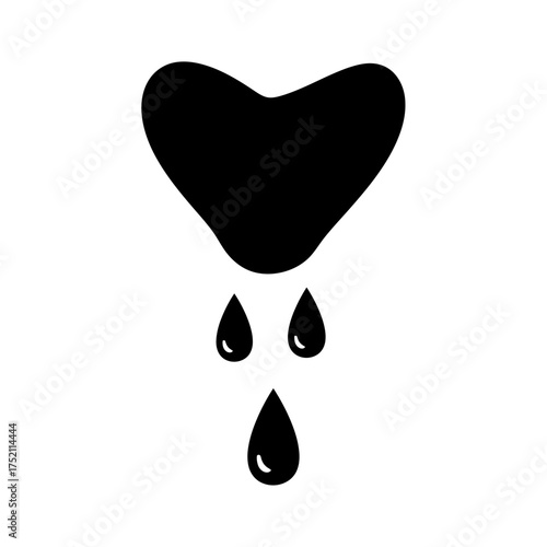 Black bleeding heart icon with falling drops.