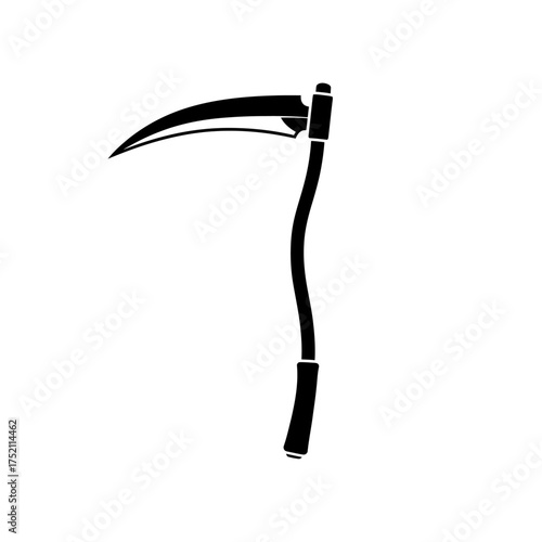 Black silhouette of a grim reaper scythe icon isolated on white.