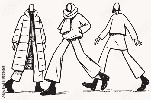 Sketch. Abstract cartoon Fashion Girls on a white background