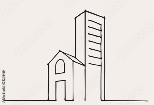 Abstract Cartoon High rise building sketch. Line art