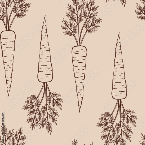 Seamless pattern with carrot. Hand drawn vector illustration.
