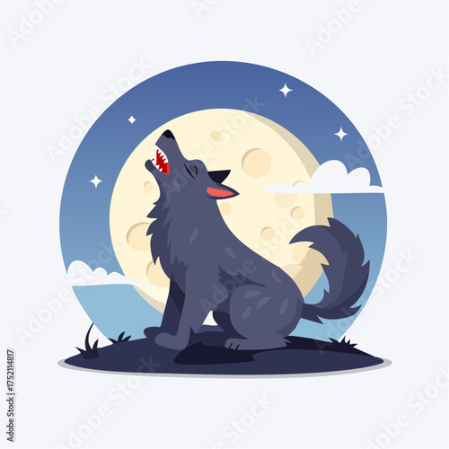 Howling wolf under a full moon with transparent background