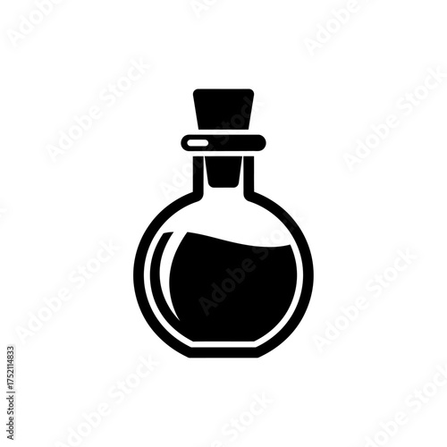 Simple black silhouette icon of a round potion bottle.