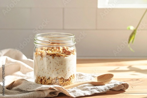 Zero-Waste Breakfast Scene with Reusable Jar and Bamboo Spoon