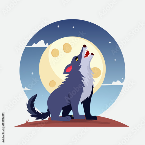 Howling wolf under full moon with transparent background