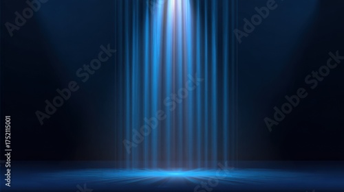 abstract blue stage background with a spotlight and vertical glowing lines
