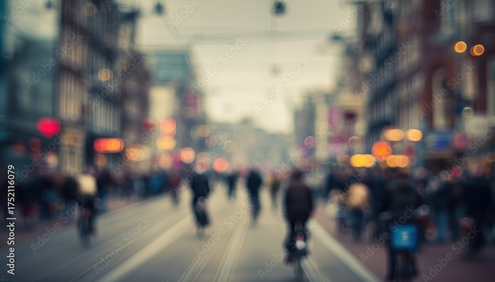 Fototapeta premium Blurry Street View In Amsterdam Showcasing The Charm And Energy Of The Bustling City Through A Hazy Lens. Aesthetic Appeal.