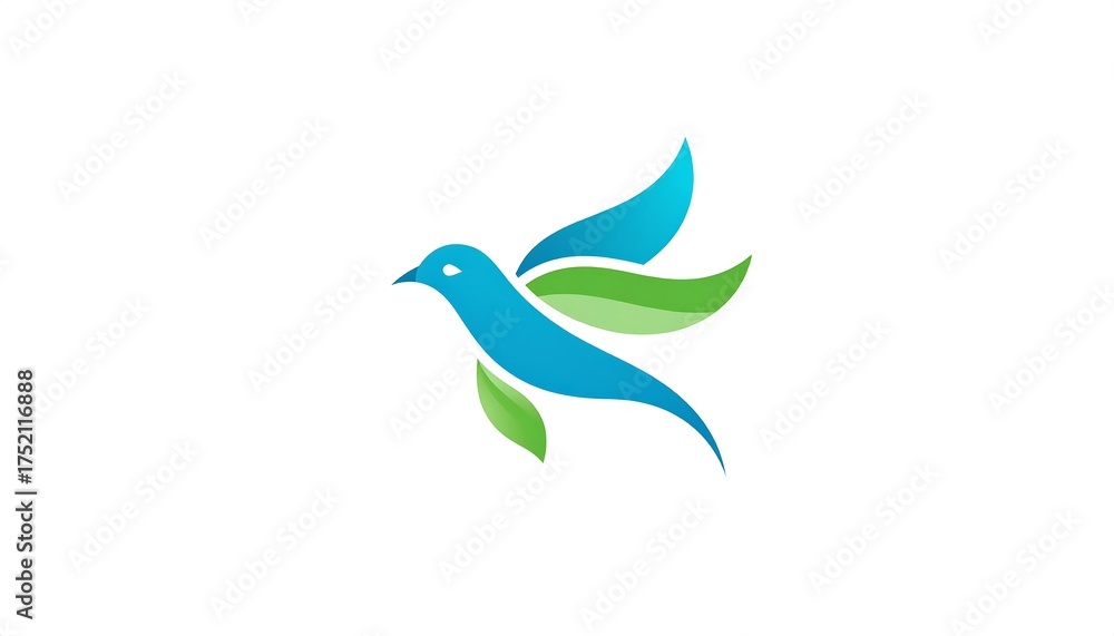 Obraz premium Elegant Blue Bird Logo Design with Green Accents.