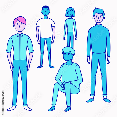 Vector illustration of diverse people outlines scalable icons for general use