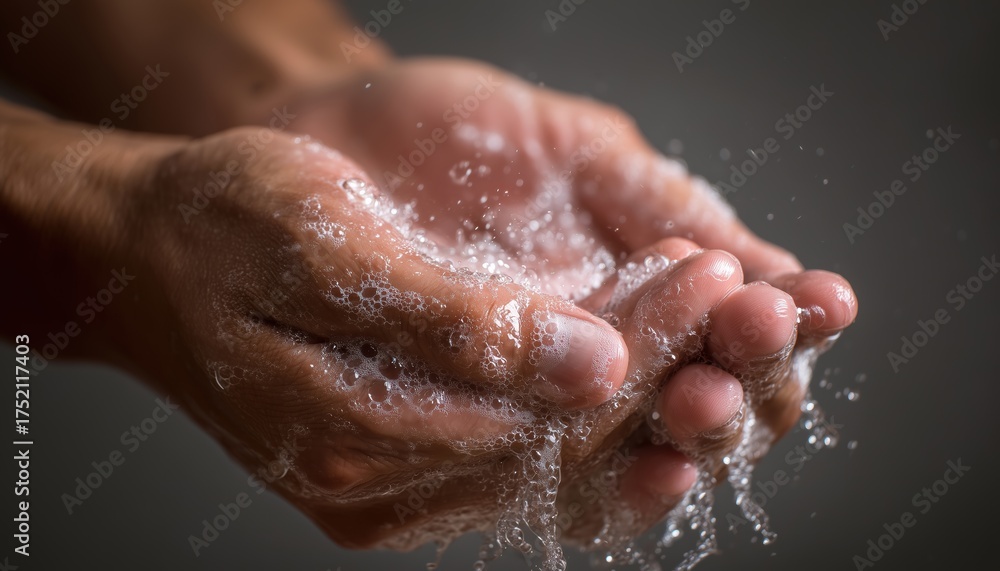 Fototapeta premium Washing Human Hands With Soap: The Act Of Cleansing Hands Using Soap To Remove Dirt, Germs, And Bacteria For Better Hygiene.