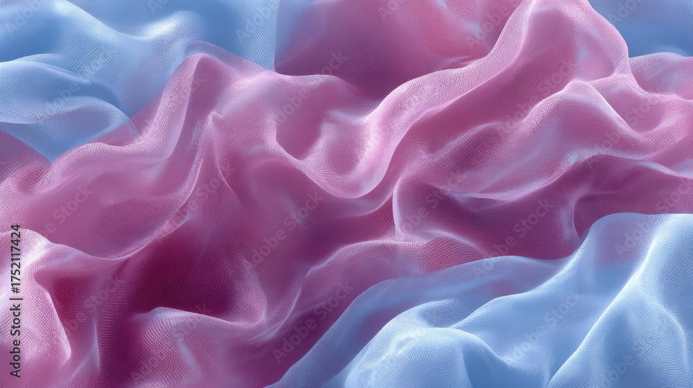 Obraz premium Close-up of a fabric with a textured surface. the fabric appears to be made of a soft, silky material in shades of pink and light blue.