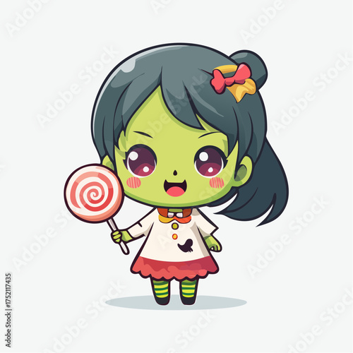 Zombie girl holding lollipop with transparent background