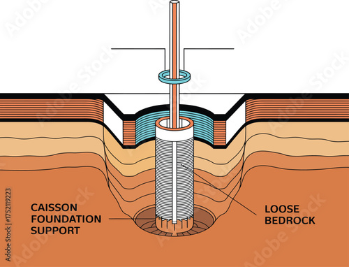 Caisson Foundation Support Structure Diagram — Deep Foundation Engineering Illustration, Foundation , Pile, Structure 