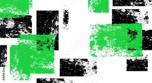 Abstract background featuring a dynamic composition of scattered green and black rectangles with a rough grunge texture, a modern digital art concept
