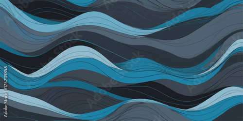 Abstract blue seamless wavy pattern with ocean waves and water texture vector illustration design