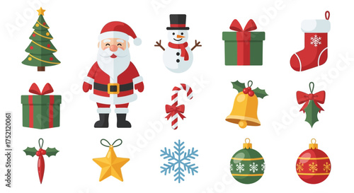 Holiday Icons Festive Christmas Ornaments, Gifts, and Santa Hat Emoji for Season's Greetings