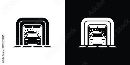 Car at Carwash with Bubbles in Transparent Isolated Background Black and White