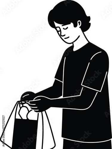 Silhouette of a young person with short tousled hair isolated on white background