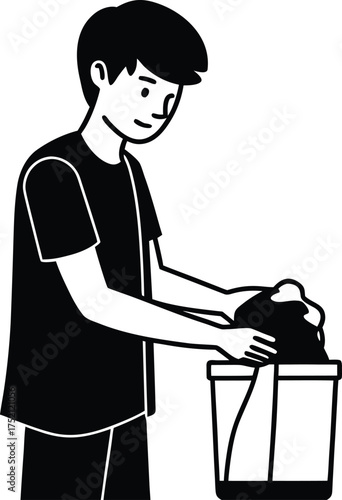 Silhouette of a young person with short tousled hair isolated on white background