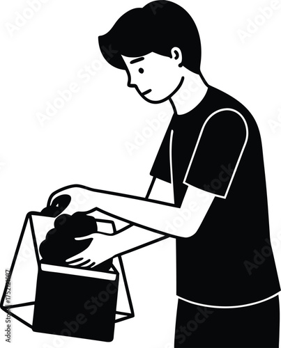 Silhouette of a young person with short tousled hair isolated on white background