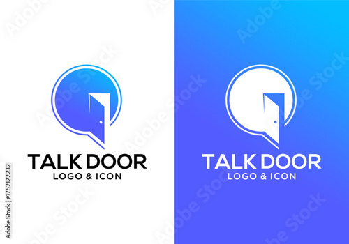 chat bubble logo icon design vector with door