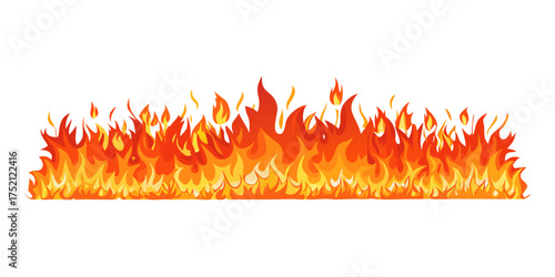Cartoon fire borders. Seamless flame horizontal frame, blazing divider, hot flaming banner. Wildfire campfire ignite border, firestorm and flammable line, burning vector set