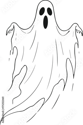 Ghost silhouette illustration, spooky Halloween artwork, scary haunted spirit, eerie phantom design, supernatural horror figure, creepy night ghost, dark spectral drawing